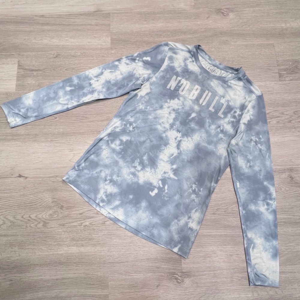 NOBULL Womens Blue White Tie Dye Performance Long Sleeve Training Shirt Size S